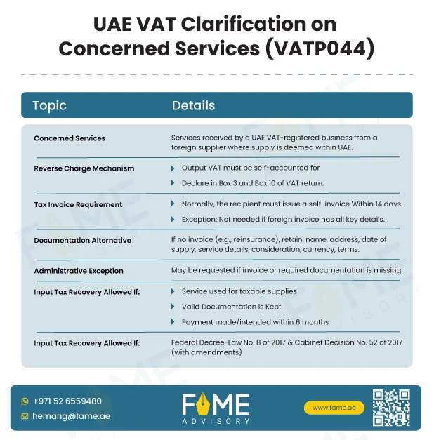 UAE VAT Clarification on Concerned Services (VATP044)